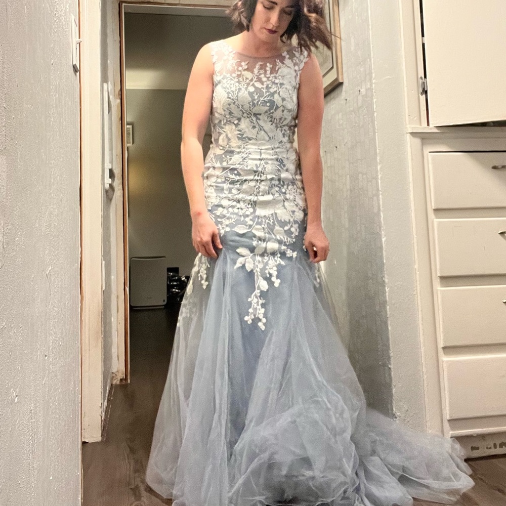 Custom Grey/Blue Wedding Dress